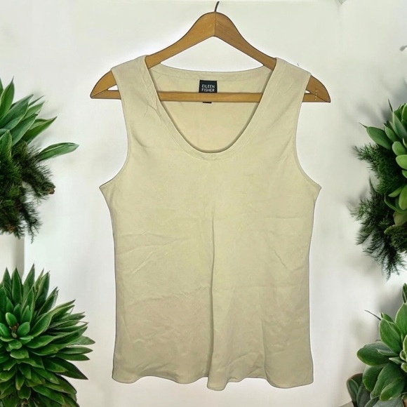 EILEEN FISHER Silk Blend Cream Tan Sleeveless Blouse - Picture 1 of 9